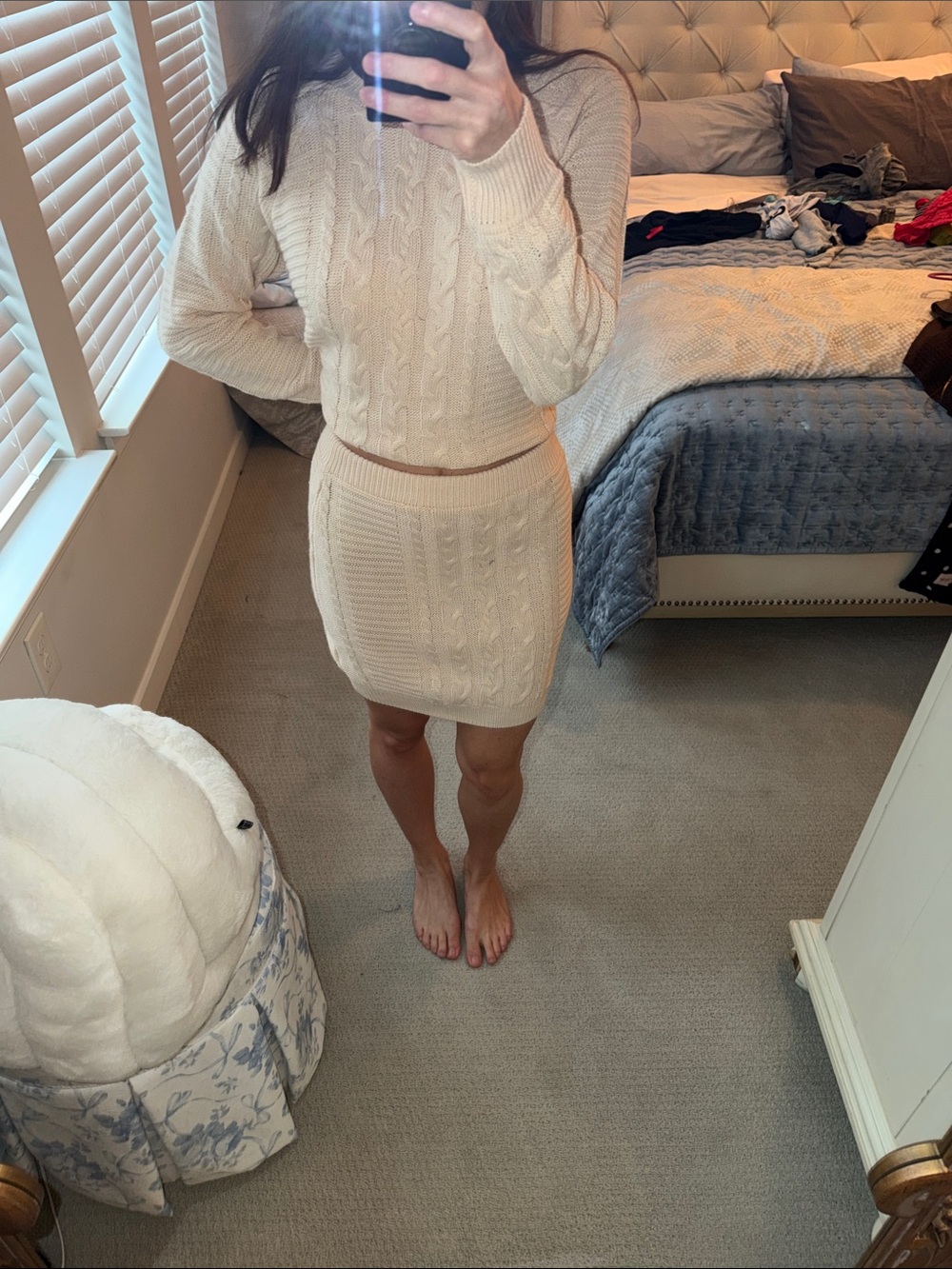 Cream Cable Knit Mini Skirt and sweater set- Women